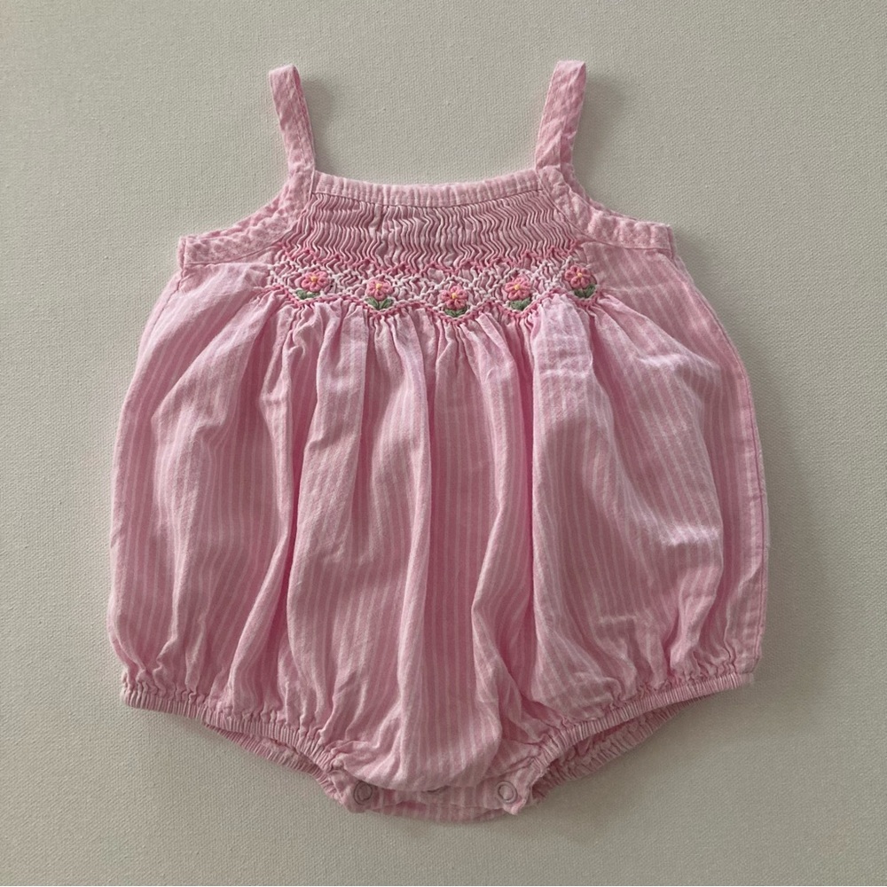 Fantaisie Kids 3 Months Hand Smocked Pink Bubble Romper